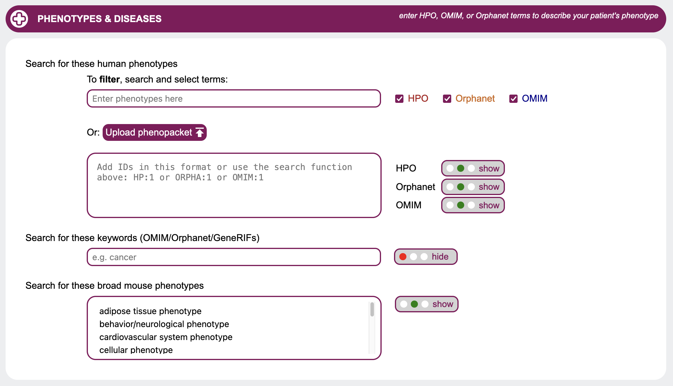 phenotypes and diseases