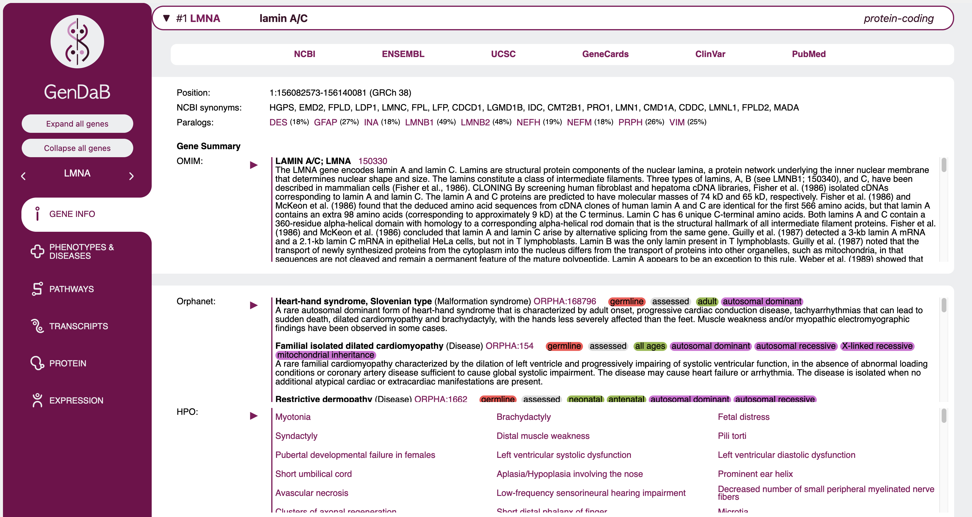 gene specific information