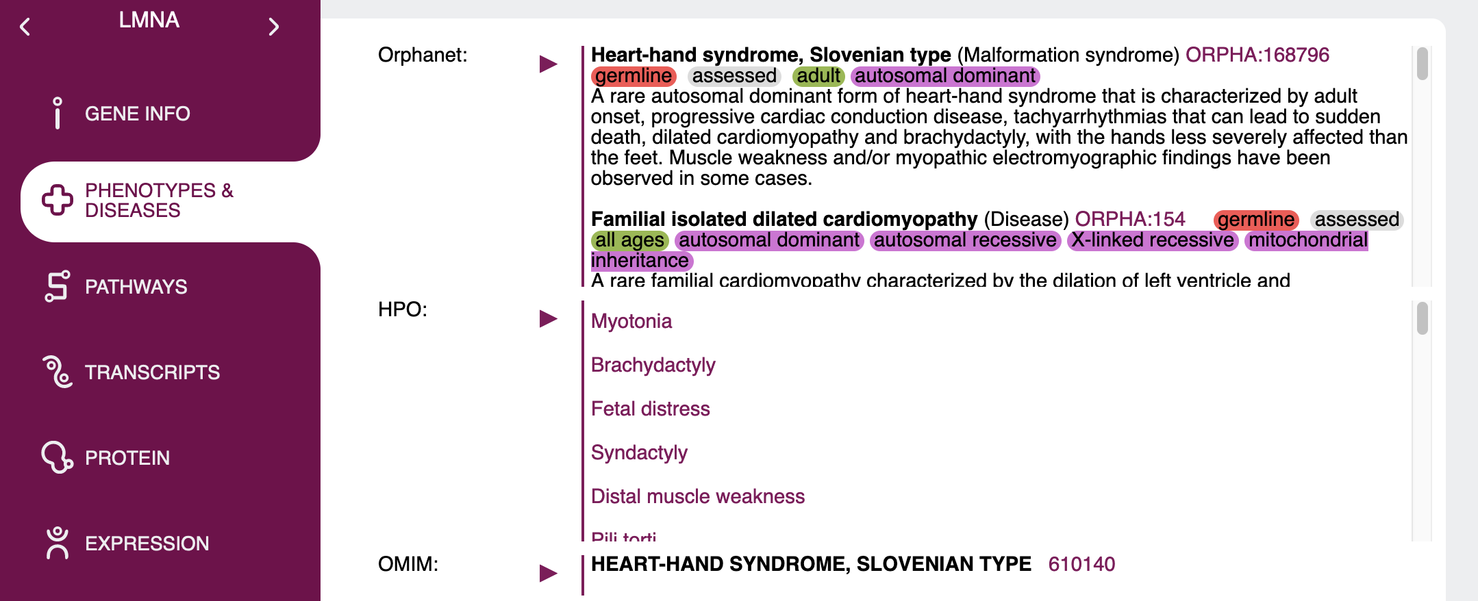 results for phenotypes and diseases